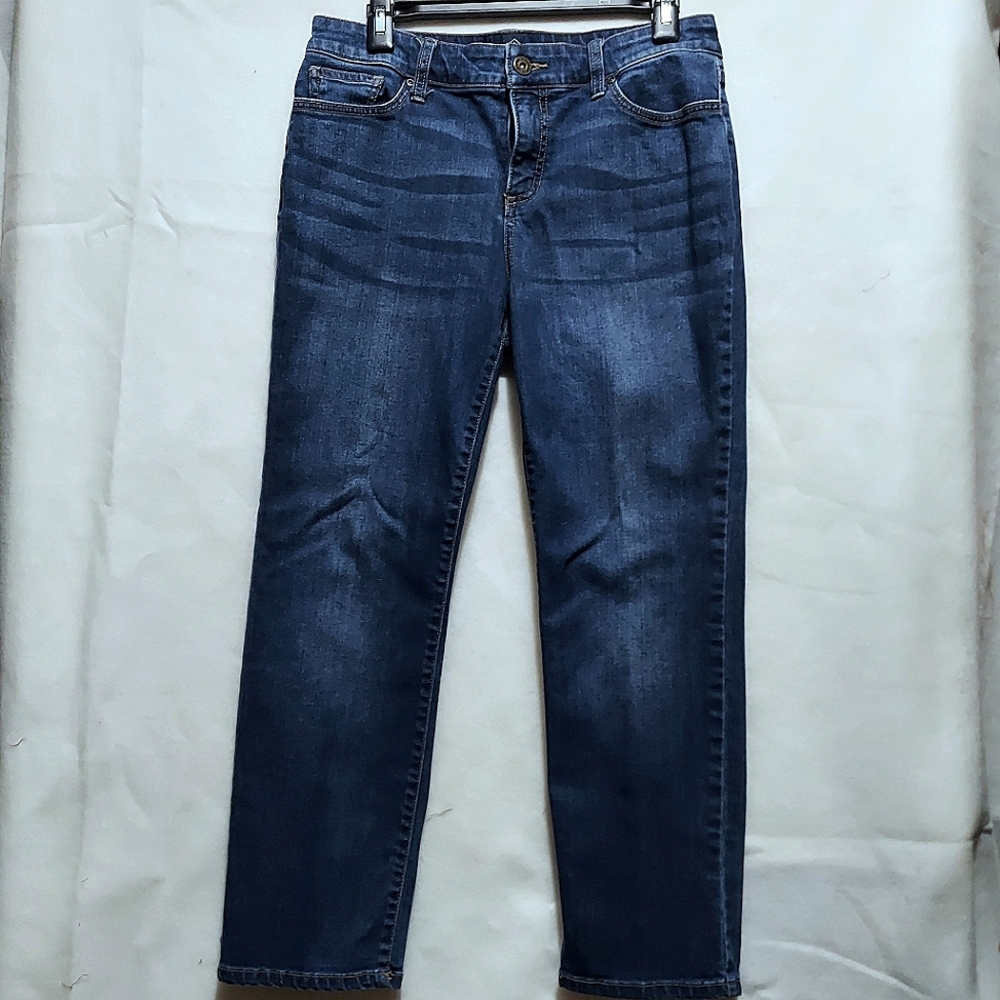 St. John's Bay regular rise, straight leg Jeans.  10 petite short.
